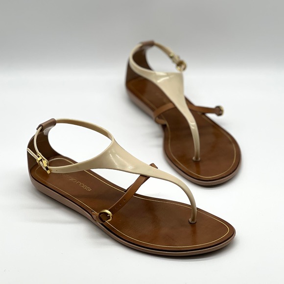Sergio Rossi Shoes - SERGIO ROSSI Shoes Womens 38 Cream Brown T-strap Jelly Sandal Thong Flip Flop